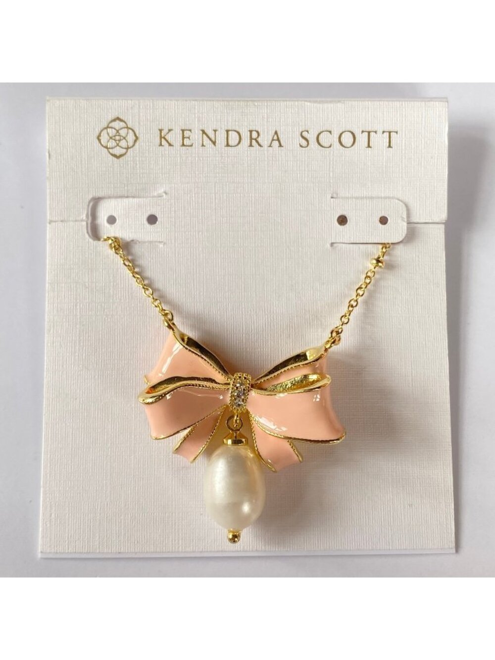 Kendra Scott x LoveShackFancy Pearl Bow Pink Pendant Necklace